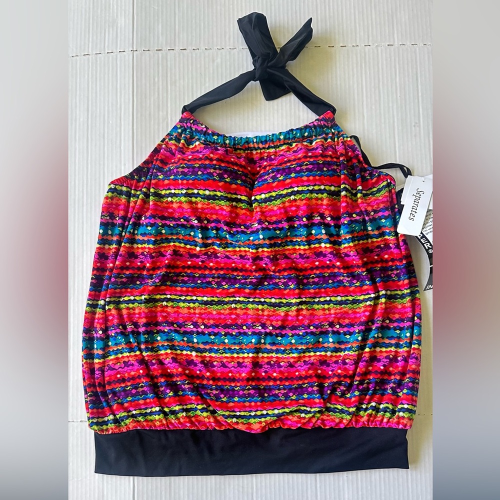 NEW TRIMSHAPER Women's Tankini Top Size 14 Confetti Alicia Halter